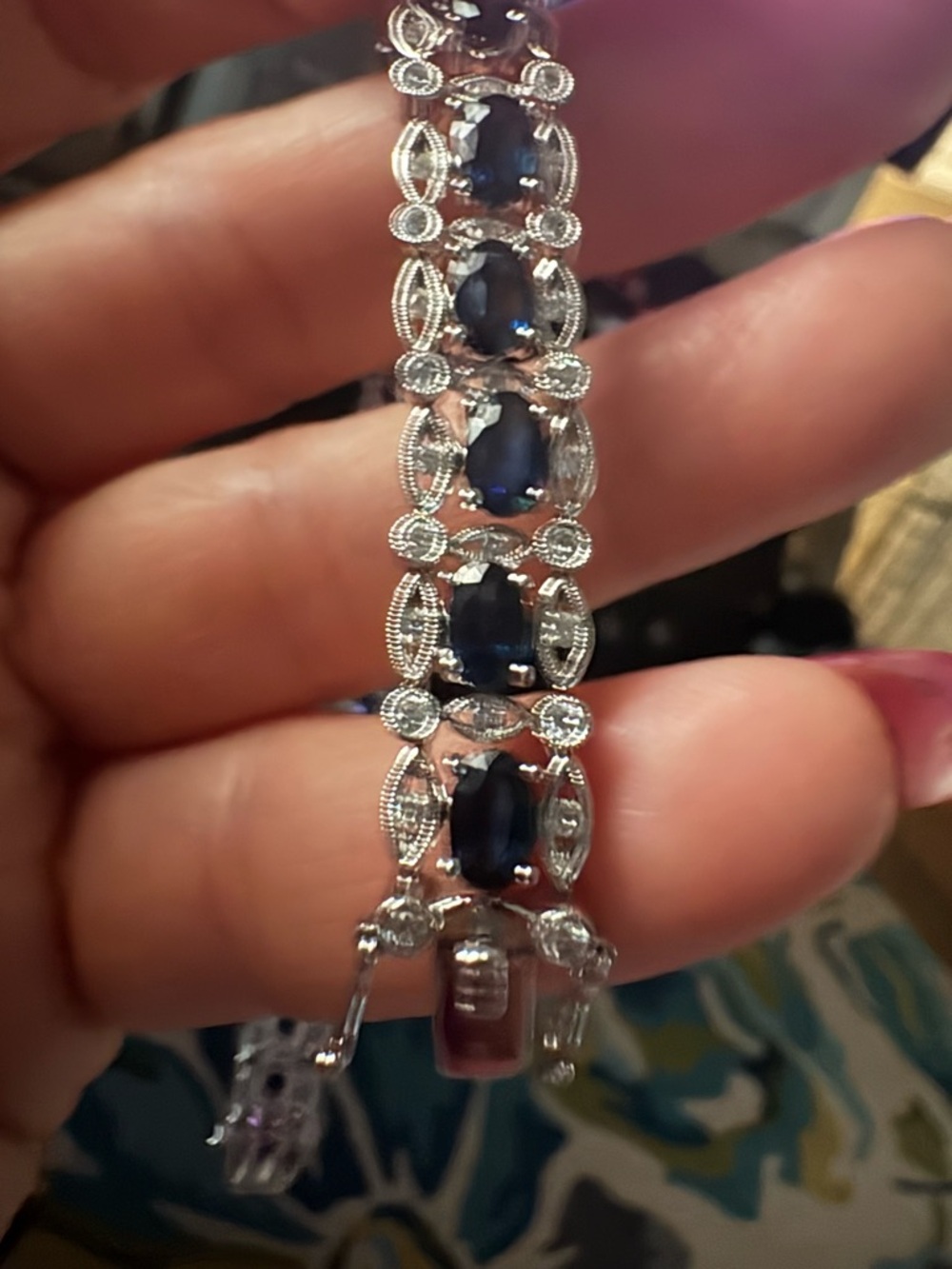 Classic Silver Bracelet with Deep Blue Stones